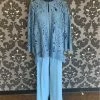 Something Blue Coldwater Creek 3pc Formal Size L Lace/Chiffon Slate Blue Pantsuit