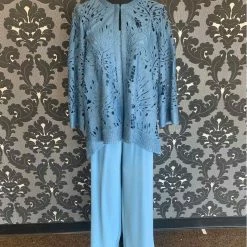 Something Blue Coldwater Creek 3pc Formal Size L Lace/Chiffon Slate Blue Pantsuit
