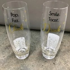 Something Blue Things Remembered Champagne Glass Glass Clear/Gold Size 2pc GLASSWARE