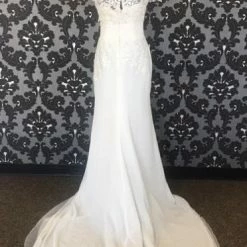 Size 8 Off White Pronovias Lace/Chiffon Convertible Topper Sheath Sweetheart WEDDING DRESSES