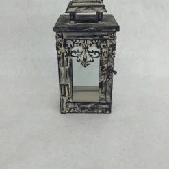 Something Blue Lantern Size 8"x4" Metal/Glass Black/white LANTERNS/BIRDCAGES