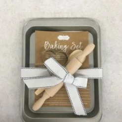 Something Blue Wedding Mudpie Baking Set Metal/Wood Silver/Beige Size 9.5"x7" Gifts