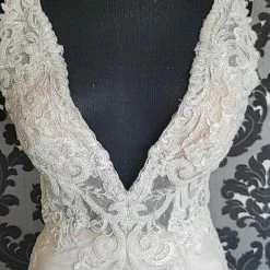 Something Blue As Is Zavana ZB203 Wedding Dress Lace Soft Champ Size 10 Sleeveless