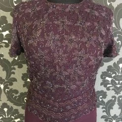 FORMAL/MOTHER'S DRESSES Size 14 Plum Adrianna Papell 2pc Chiffon Skirt Beaded Bodice