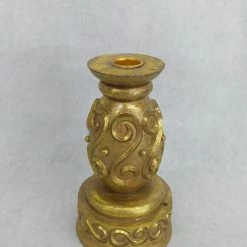 Something Blue DECOR Taper Candle Holder Size 6.5" Wood Gold CANDLES