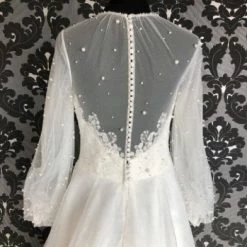 Something Blue Jasmine Couture Wedding Dress Chiffon Ivory Size 12 Long Sleeve WEDDING DRESSES