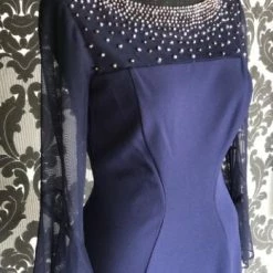 Something Blue Alex Evenings Size 4 Navy Tulle/Beads Formal FORMAL/MOTHER'S DRESSES