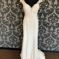 Something Blue Madison James MJ601 Size 10 Ivory Crepe And Lace Fit & Flare