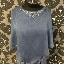 Something Blue Ignite Evenings Formal Lace/Chiffon Dusty Blue Size 10