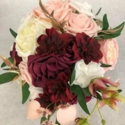 Something Blue Bouquet Floral Blush/Burgundy/Ivory/Gold Size 12" FLORAL DECOR
