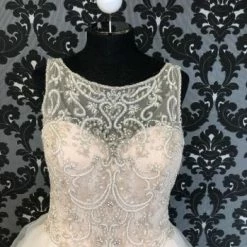 Something Blue Justin Alexander Size 14 Ivory And Nude Highneck Sleeveless Tulle Ballgown