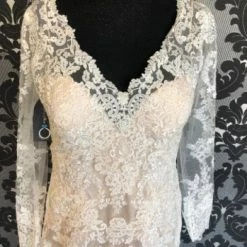 Something Blue WEDDING DRESSES Maggie Sottero Wedding Dress Lace Ivory/Champagne Long Sleeve Size 14