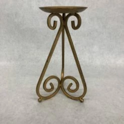 Something Blue DECOR Pillar Candle Holder Size 8.5" Metal Gold CANDLES