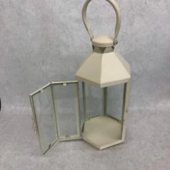 Something Blue Lantern Size 12"x6" Metal/Glass Off White LANTERNS/BIRDCAGES