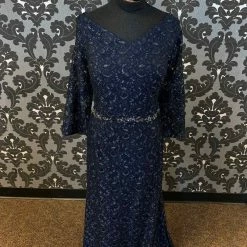 Something Blue Jade Couture K208014 Formal Lace/Beading Navy Size 14 FORMAL/MOTHER'S DRESSES