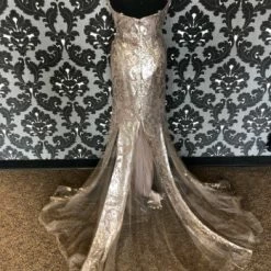 Something Blue Feriani Couture 18342 Women's MOB Sequin Matt Silver Size 12 FORMAL/MOTHER'S DRESSES