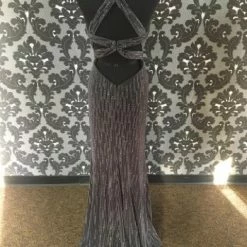 Something Blue PROM Size 4 Gun Metal LAFEMME Velvet Sheath Strappy Back 26116