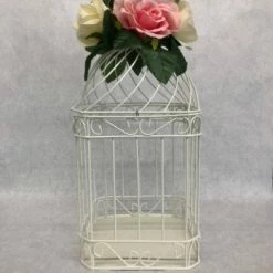 Something Blue DECOR Birdcage Size 7"X13" Metal/Floral White/pink LANTERNS/BIRDCAGES