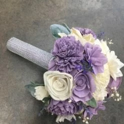 Something Blue Wedding Sola Flowers Bouquet Wood Purple/Ivory/Silver/Green Size 14