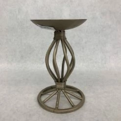 Something Blue Pillar Candle Holder Size 6.5" Metal Champagne CANDLES