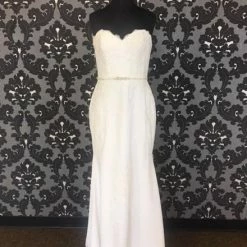 Size 12 Off White Pronovias Lace & Crepe Strapless Sheath Sweetheart