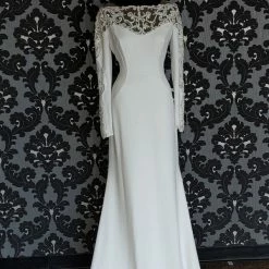 Something Blue CallaBlanche 121113 Wedding Dress Size 14 Crepe Ivory Long Sleeve Sheath