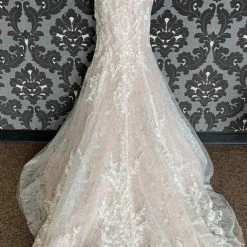 Something Blue Da Vinci Wedding Dress Lace/Beading Ivory/Blush Size 4 V-Neck WEDDING DRESSES