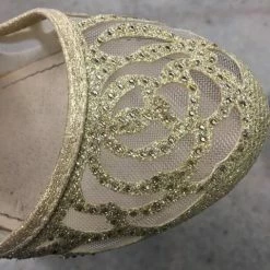 Size 7 Gold Ollio Floral Glitter Mesh Ballet Flats NEW ARRIVALS