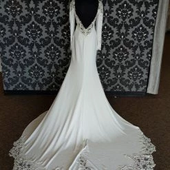 Something Blue CallaBlanche 121113 Wedding Dress Size 14 Crepe Ivory Long Sleeve Sheath