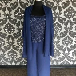 Something Blue Eva Women's Formal Chiffon/Sequin Navy 3pc Pant Set Size 5XL