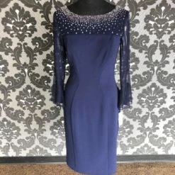 Something Blue Alex Evenings Size 4 Navy Tulle/Beads Formal FORMAL/MOTHER'S DRESSES