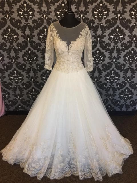 Size 12 Ivory Tulle W/ Gold Lace Accents Sophia Tolli 3/4 Sleeve Ballgown WEDDING DRESSES 3 Size 12 Ivory Tulle W/ Gold Lace Accents Sophia Tolli 3/4 Sleeve Ballgown WEDDING DRESSES