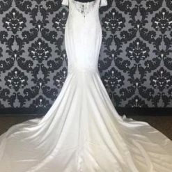 WEDDING DRESSES Size 14 Off White Pronovias Satin Off The Shoulder Sheath Sweetheart