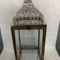 Something Blue Lantern Size 8.5"x22.5" Wood/Metal Brown/silver LANTERNS/BIRDCAGES