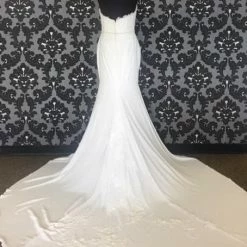Size 12 Off White Pronovias Lace & Crepe Strapless Sheath Sweetheart