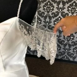 Something Blue Mori Lee Women's Wedding Dress Crepe Ivory Size 8 Sheath WEDDING DRESSES