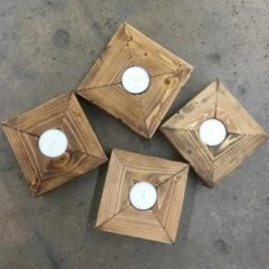 Something Blue Wedding Square Dark Stain Wood Tea Light Holder W/ Tea Light DECOR