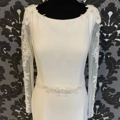 Something Blue Modeca Size 10 Ivory Crepe Long Sleeve Fit & Flare