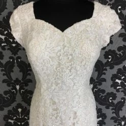 Size 14 Champagne Ivory Allure Bridal Lace Cap Sleeve Fit & Flare Sweetheart