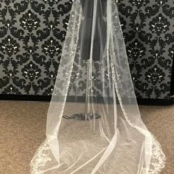 Something Blue Veil Ivory/Light Gold Lace Edge Cathedral