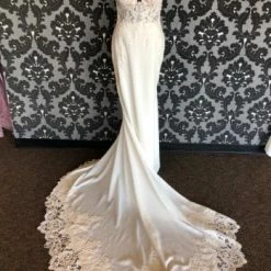 Something Blue Stella York 6648ZZ Size 12 Ivory Crepe And Lace Sleeveless Fit & Flare