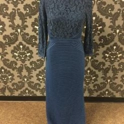 Something Blue Wedding Adrianna Papell Formal Lace/ Poly Spandex Navy Size 12 FORMAL/MOTHER'S DRESSES