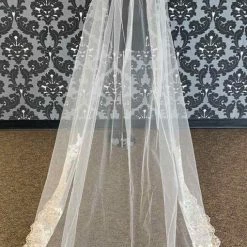 Something Blue Cathedral Ivory Tulle With Gold Lace Veil