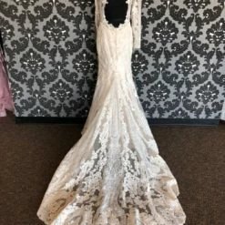 Something Blue Badgley Mischka Wedding Dress Lace Ivory/Beige Size 10 Highneck WEDDING DRESSES