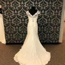 Something Blue Sincerity Bridal 3837 Wedding Dress Chiffon/Lace Ivory Size 14
