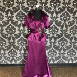 Something Blue FORMAL/MOTHER'S DRESSES Ambiance Women's MOB Satin Plum Size 12 Floor Short Sleeve