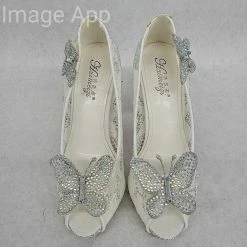 Something Blue NEW ARRIVALS Huimeizi Size 8 Ivory Lace With Rhinestone Peeptoe Heels