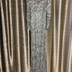 Something Blue Size 4 Silver Primavera Sequin Long Sleeve Floor Length