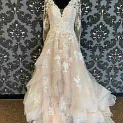 Something Blue Essense Of Australia Size 10 Champagen Tulle And Lace Long Sleeve Ballgown WEDDING DRESSES