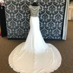 Something Blue WEDDING DRESSES Calla Blanche Size 14 Ivory Deep V Sleeveless Crepe Mermaid